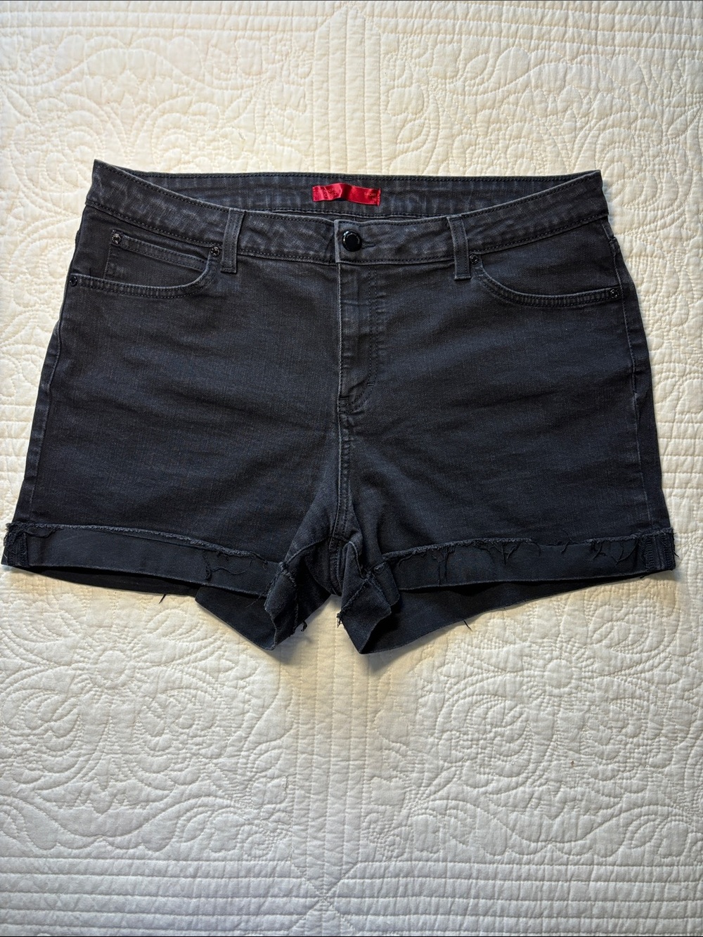 Jennifer Lopez Black Frayed Hem Denim Shorts